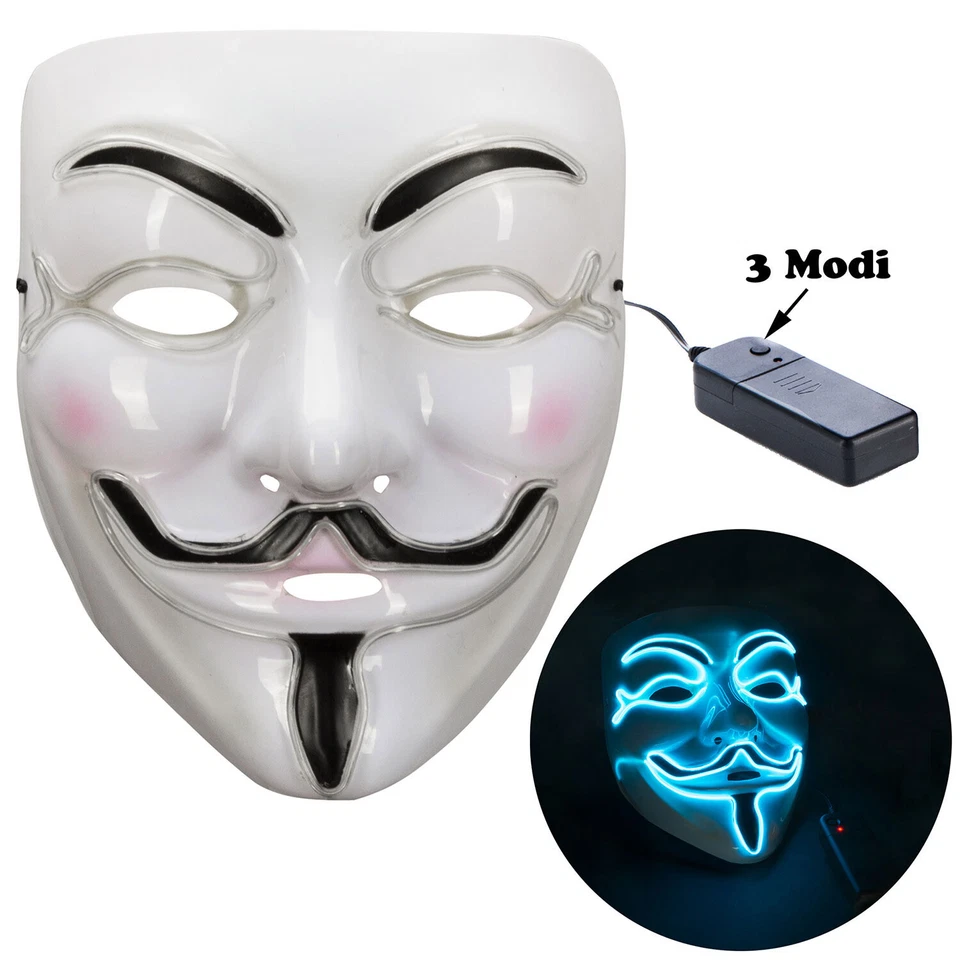Leuchtende LED Anonymous Maske Guy Fawkes V wie Vendetta Mask Cosplay Karneval - Bild 3 von 4