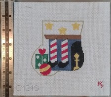 Kathy Schenkel OOP Mini Sock Fireplace Legs Present Hand Painted Canvas CM249