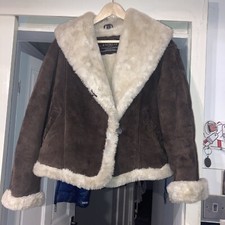 Vtg Express Genuine Leather Bomber Jacket Faux Fur Lined In Brown Size S