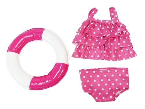 2-teiliger rosa gepunkteter Badeanzug & Schwimmkleidung für 18 Zoll Puppen Mädchen - Bild 4 von 4
