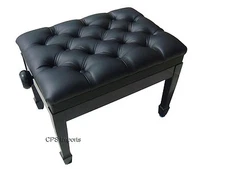 GENUINE LEATHER Ebony Satin Pillow Top Adjustable Artist Piano Bench/Stool/Chair