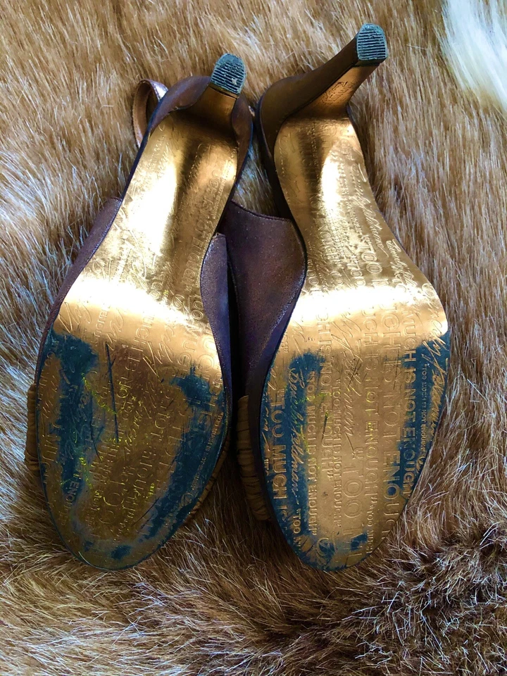 Beverly Feldman Eslinga Trasera Tela Marrón Metálica Talla 9 Foto 3 de 4