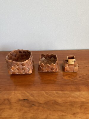 Set of 3 Sami Saami Birch Bark hand woven handmade collectibles Northern Sweden