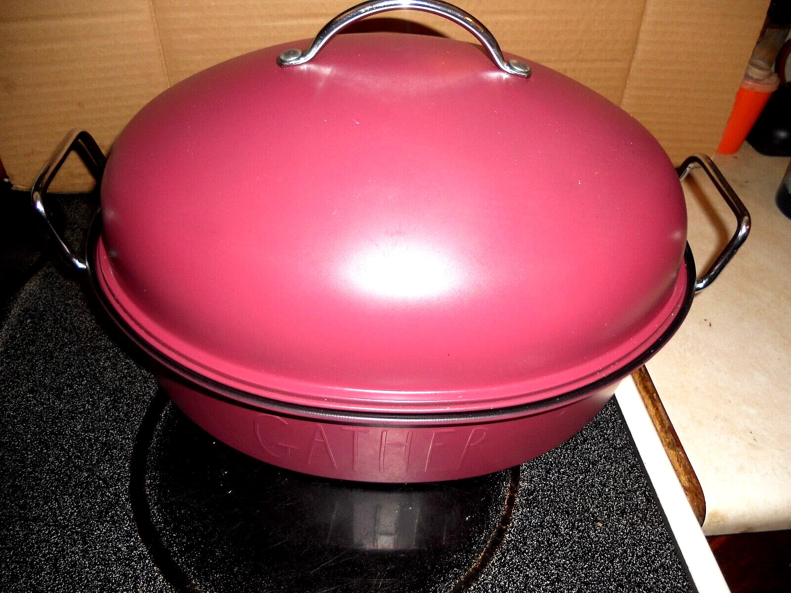 RAE DUNN RED ROAST ROASTER PAN 16" W/INSERT NON STIK OVAL THANKSGIVING FREE SHIP