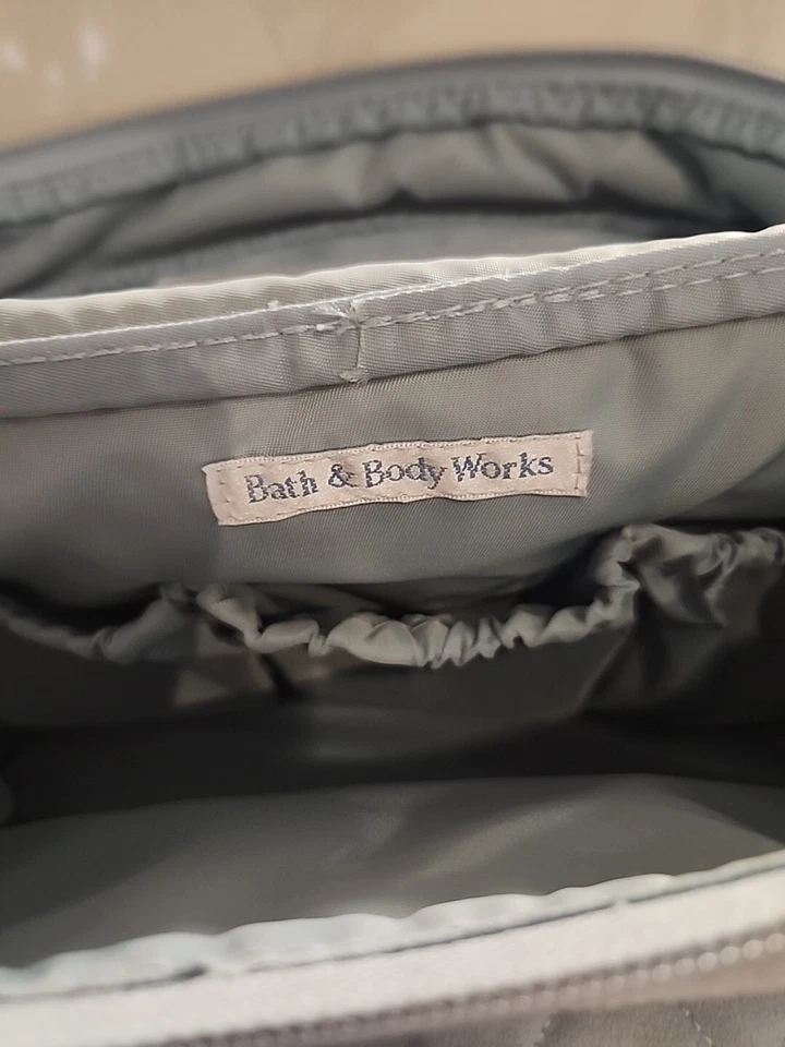 Bath and Body Works Blue Quilted Square Zipper Cosmetic Bag Makeup Wih Mirror - Image 2 of 4