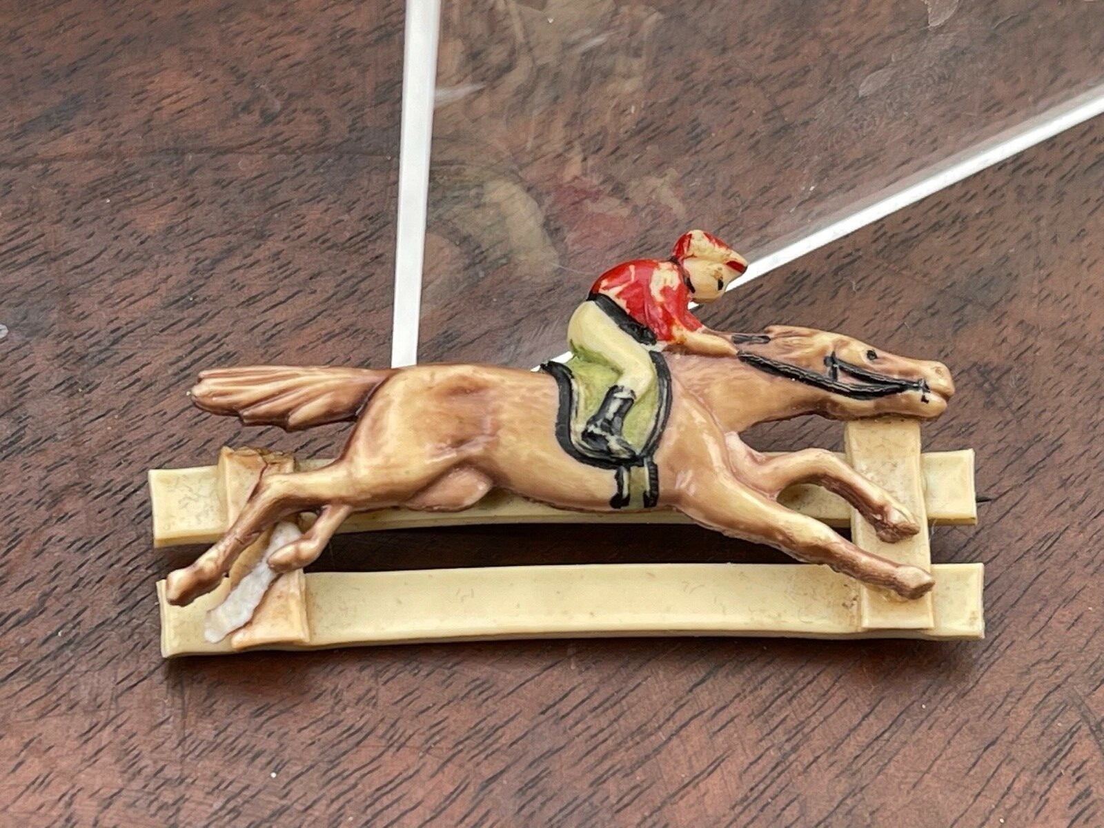 Antique Early Plastic Horse & Jockey Jumping A Fence … Gem
