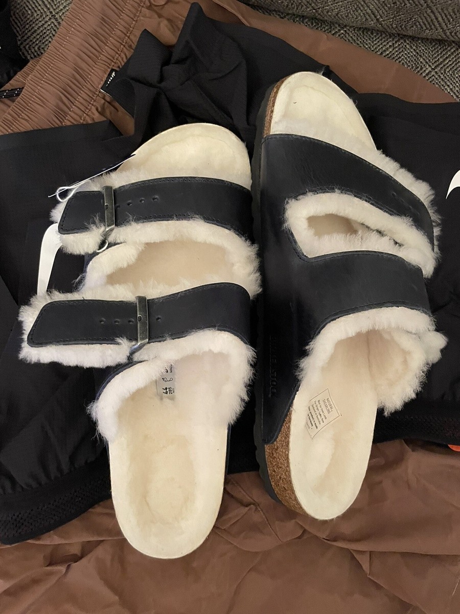 Sz 44 BIRKENSTOCK ARIZONA SHEARLING Sandals Navy Oiled Leather