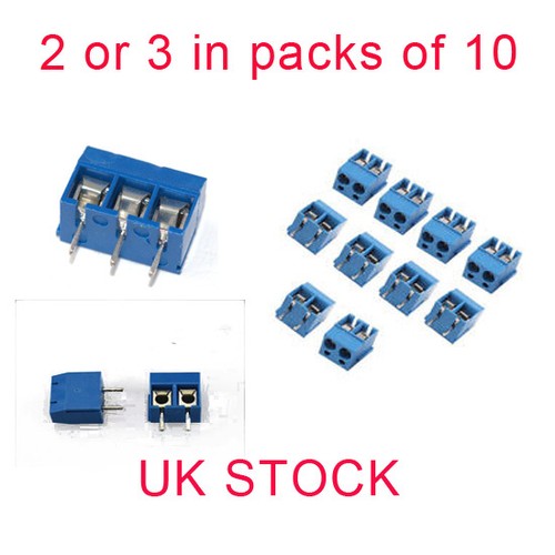 2 or 3 Pin 5mm Pitch PCB Mount Screw Terminal Block Connector UK - Afbeelding 1 van 1