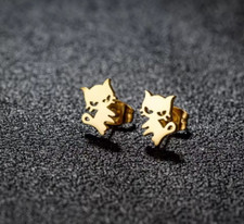 Cat Kitty Pet Stainless Steel Stud Earrings Jewelry Hypoallergenic