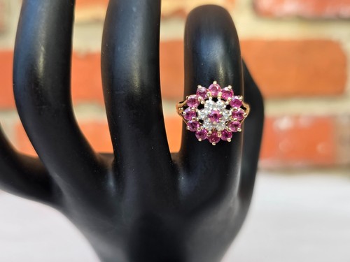 VTG Solid Real 14K 585 Yellow Gold Natural Ruby Genuine Diamond Ring Size 6.25 - Picture 6 of 12