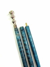 Brass Blue Leather Finish Victorian Wooden Walking Stick Canes With Clock On Top