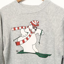 Vintage 90s Ski Polar Bear Made in USA Gray raglan sweatshirt Size Medium