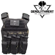 Active Shooter Camo Molle Tactical Vest Plate Carrier Black