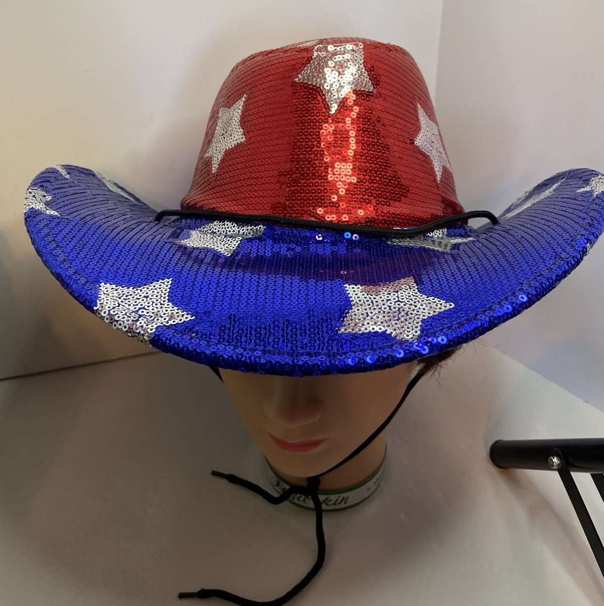 Cowboy Glitter Hat Stars & Stripes Adult Red Silver Cowboy Glitter Hat Stars & Stripes Adult Red Silver