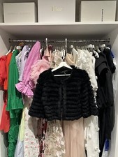 Bcbg Max Azria Black Fur Cropped Jacket Cardigan Size S