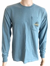 Carhartt Men  s Teal Blue Relax Fit Small Long Sleeve Shirt Pocket Crew Neck EUC