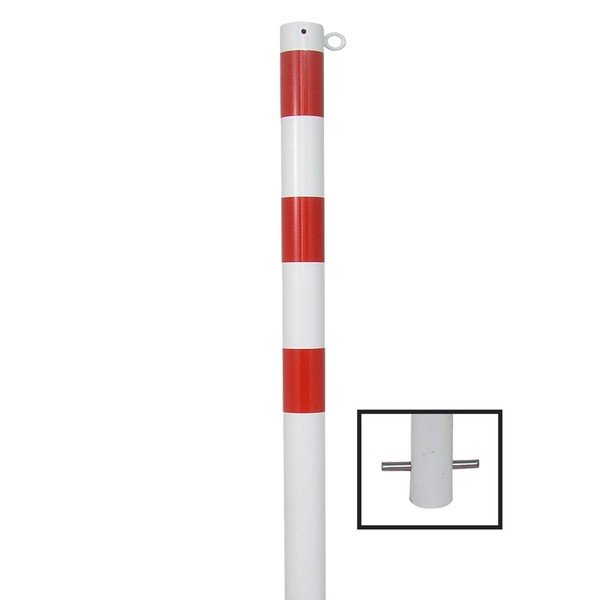 Absperrpfosten 76 Mm Stahlrohr + 1 ÖSe Weiß Rot Zum Einbetonieren-image