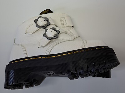 Dr Martens DEVON FLOWER BUCKLE WHITE LEATHER PLATFORM BOOTS NEW