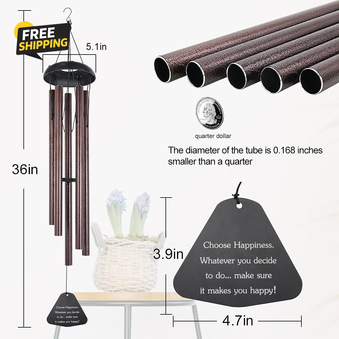 Sympathy Wind Chimes Outdoor Large Deep Tone,36" Handmade Large Wind Chimes