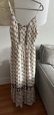 Anthropologie Me 2 Magic Maxi Dress M Flare Boho Sequins Beige Brown Smoked
