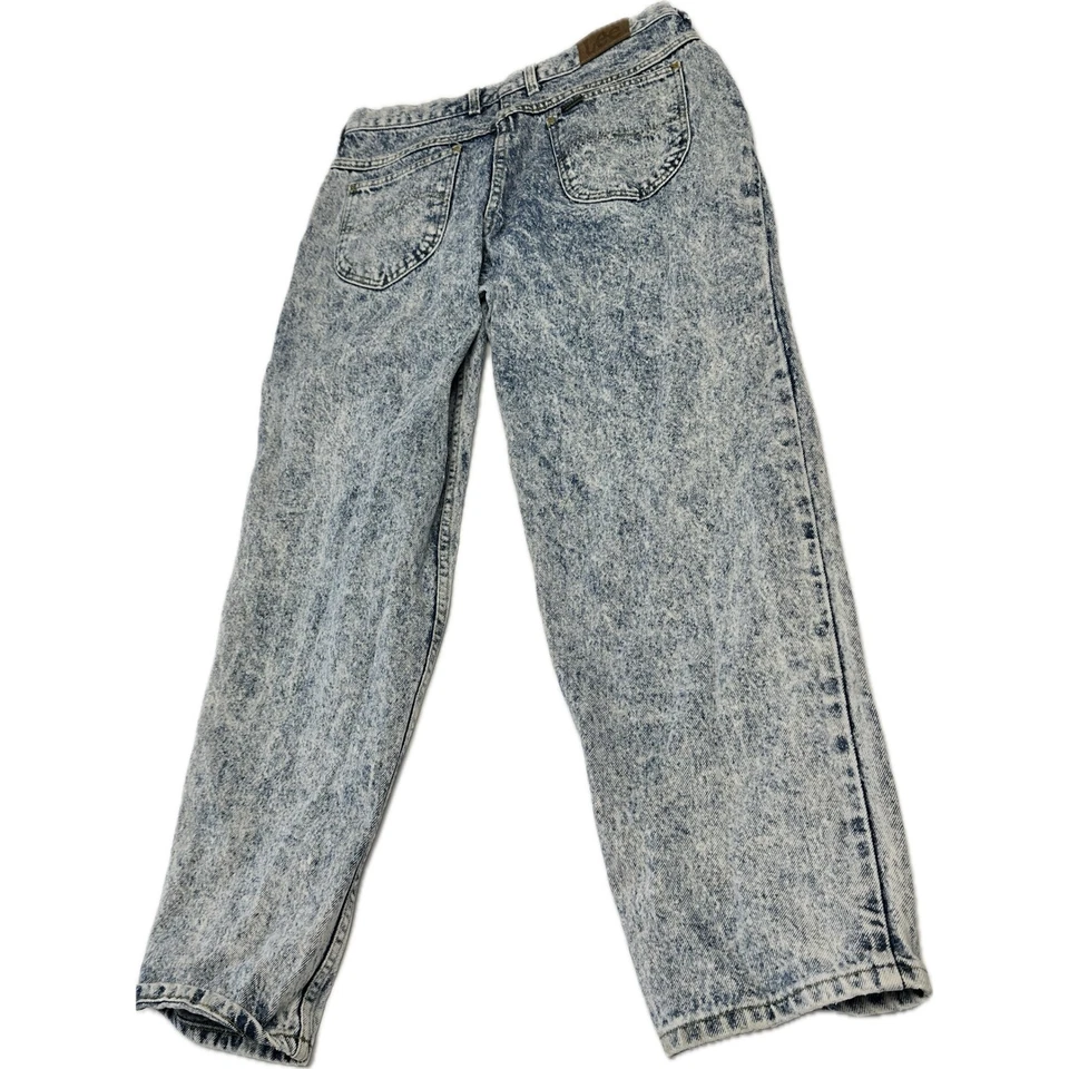 Vintage 80s Lee Acid Wash Jeans High Waisted Mom Tapered Jeans Denim 33x32 USA - Image 3 of 4