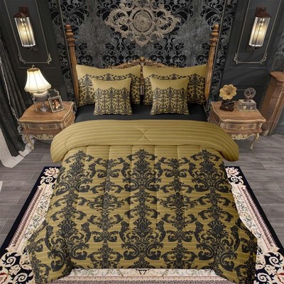 Gothic Damask Comforter Set with Sheets 7 Piece Queen Size Antique Victorian ...