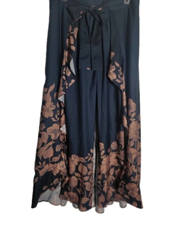 New W/ Tags Reborn Pants W/Maxi Skirt Overlay Ruffle Front Sz S Navy & Floral - Picture 2 of 14