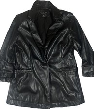 Rachel Zoe Blazer Womens Medium Black Faux Leather Single Button Mid Length