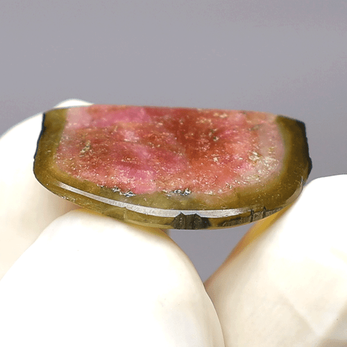 Gemma succosa ~ 8,46 Cts Tormalina naturale di anguria 21,6 mm fetta lucida pietra preziosa - Foto 7 di 11