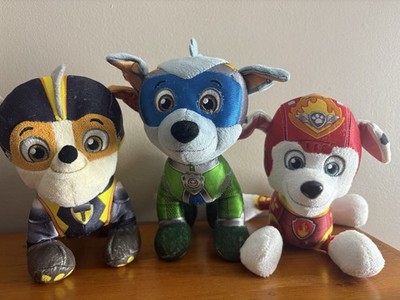Paw Patrol Mighty Pups Rubble Bulldog Rocky Marshall Plush Stuffed Animals Lot