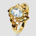 24K Gold 925 Sterling Silver Rings Magnificent Blue Aquamarine 0.89Ct Size 7