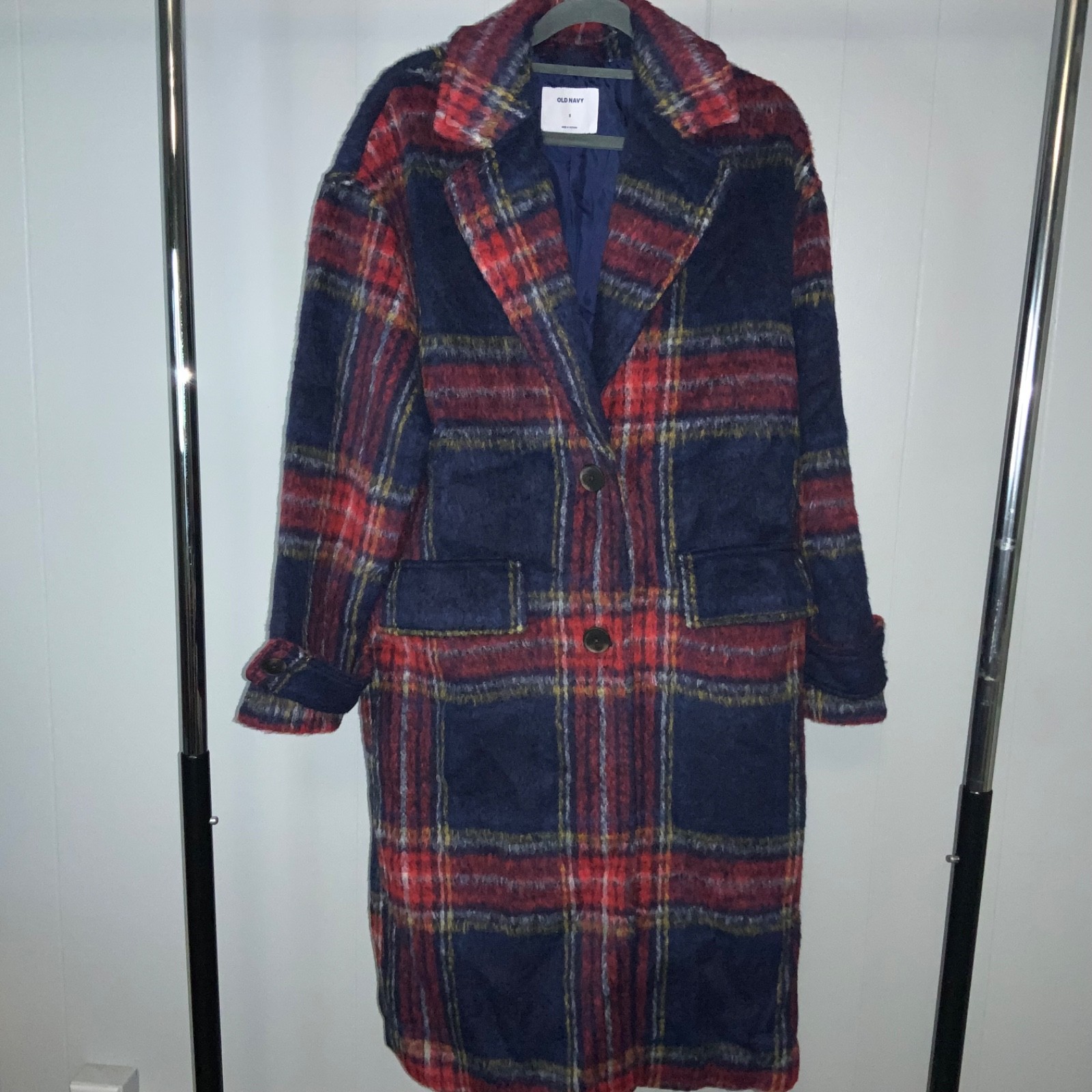 Old Navy Oversized Soft Brushed Plaid Wool Blend Button Coat Size S