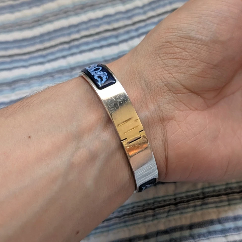 Brazalete vintage Hermès esmalte plata esterlina - motivo ecuestre (raro) Foto 3 de 4