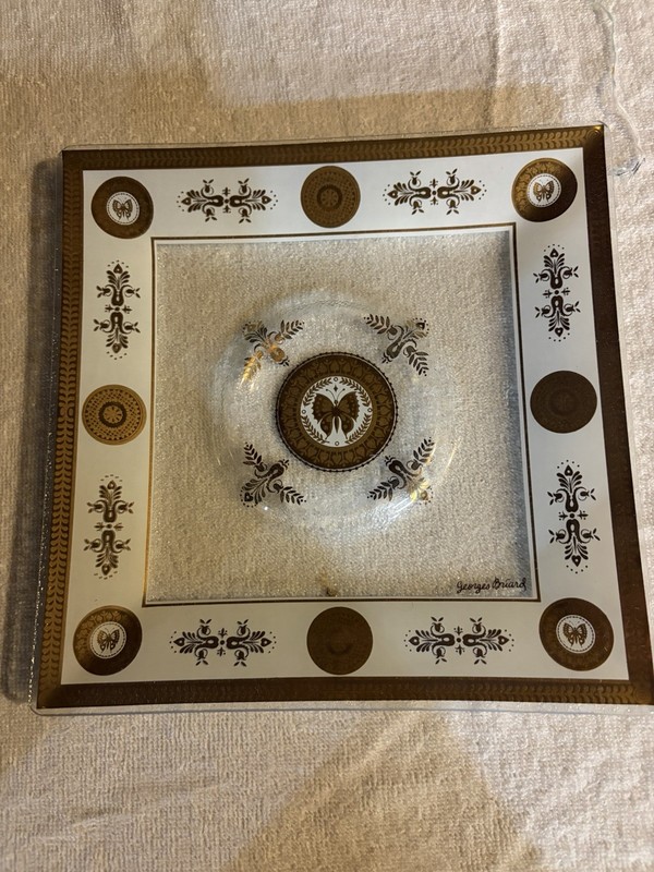 Vintage George Briard Square Glass Butterfly Plate Gold Trim
