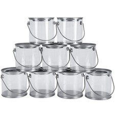 9 Pack Mini Clear Plastic Paint Cans 3" Tall w/ Lids - Party Favors Craft Decor