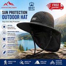 Unisex Wide Brim Bucket Hat UV Sun Protection Fishing Hiking Neck Flap Cap