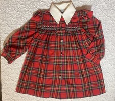 Vintage Polly Flinders Girl's Red Tartan Check Print Holiday Smocked Dress 6