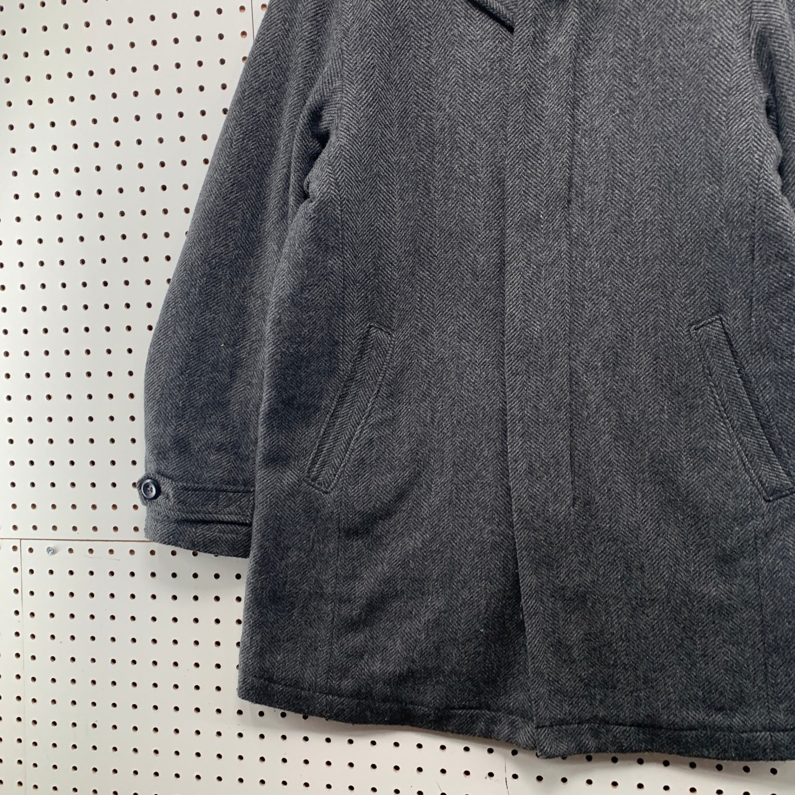 Men's Small Grey Herringbone Wool Blend Car Coat - 90s Style image 6