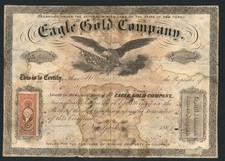 1866 Colorado Territory - Eagle Gold Co  Mining - Stained RARE Stock Certificate