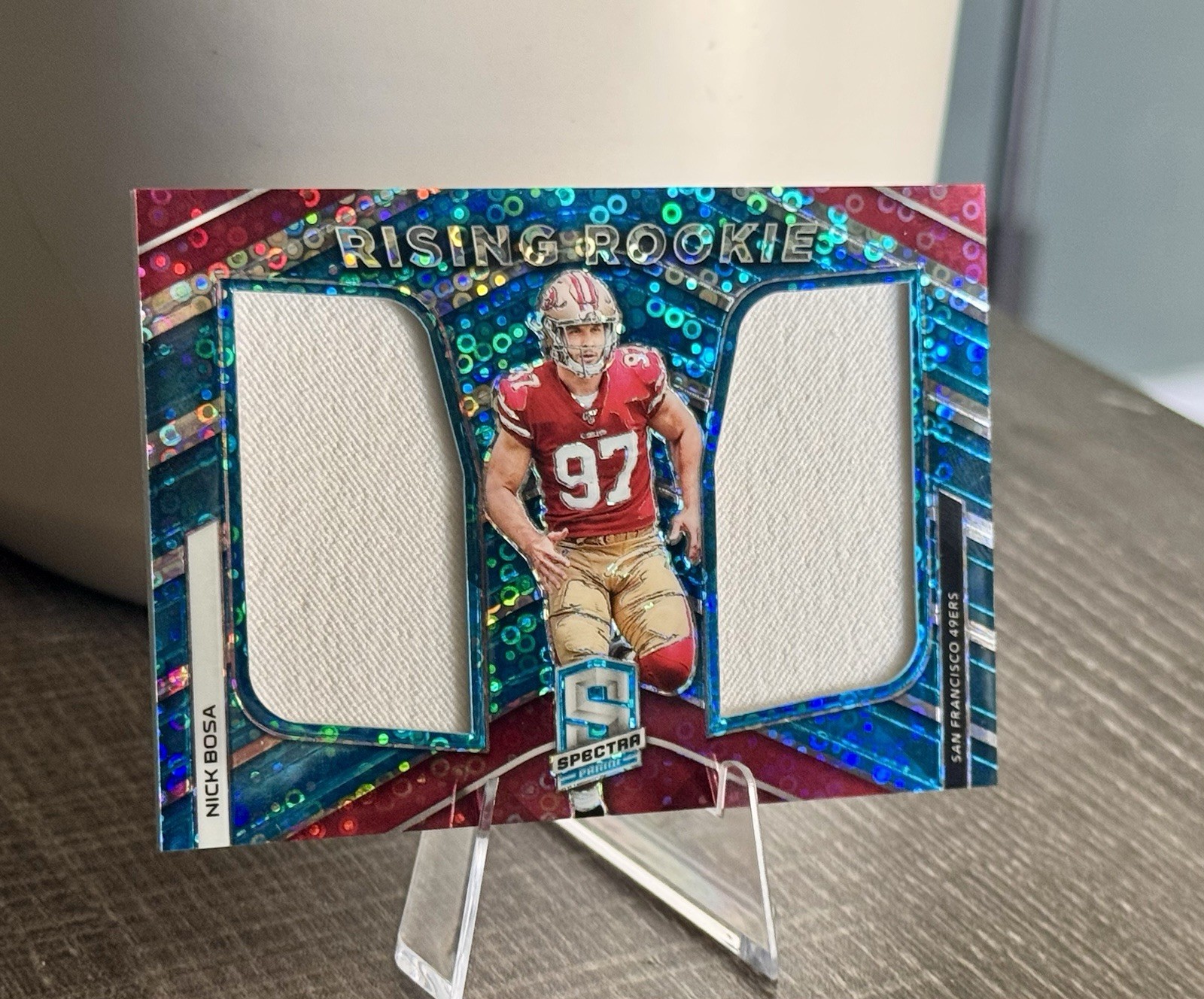 Nick Bosa Panini Spectra Rising Rookie Materials #RRM18 Neon Blue