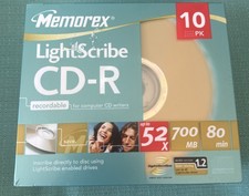 Memorex LightScribe CD-R 52x 700mb 80 Minute Compact Disc 10 Pack
