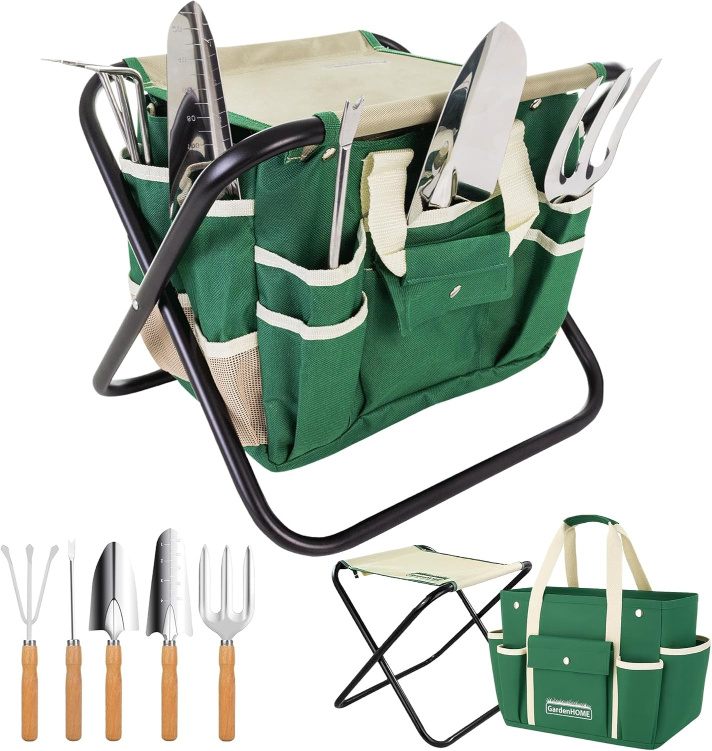 Kit Giardinaggio Professionale 7 Pezzi | Attrezzi Acciaio Ergonomici