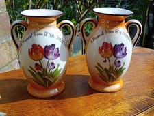 Vintage Pair of Souvenir Vases 'A Present From Great Yarmouth'  Czechslovakia
