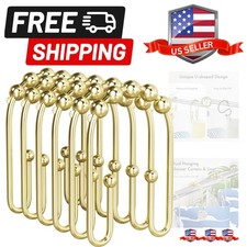 Shower Curtain Hooks Gold Shower Curtain Rings Rust Proof, Double Sided Showe...