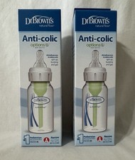 Two 2 Dr. Brown's Anti-Colic Options 4 oz Baby Bottles Level 1 Narrow Nipple