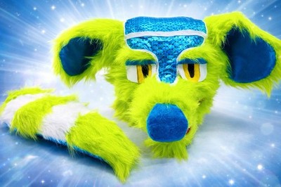 Handmade Neon Lime and Metallic Blue Dragon Canine Fursuit Partial