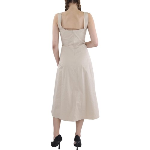 Vince Womens Beige Cotton Blend Below Knee Scoop Neck Midi Dress XL BHFO 2245 - Picture 2 of 2