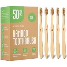 Bulk Soft Bristle Bamboo Toothbrushes 50 Pack - Eco-Friendly