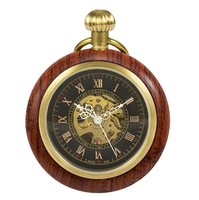 Unisex Holz Taschenuhr Mit Kette Analog Handaufzug Skelett RöMische Ziffern