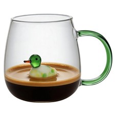 Lanfly 3D Animal Glass Duck Mug, 400ML with One Size, Transparent/Green